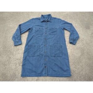 GAP Denim Shirt Dress Womens Medium Petite Blue Button Front Long Sleeve Pockets